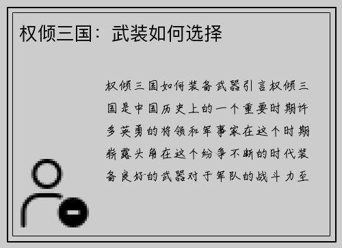权倾三国：武装如何选择
